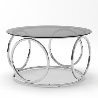 Modern Round Glass Top Coffee Table With Circular Metal Frame,  For Contemporary Living Spaces And Lounges