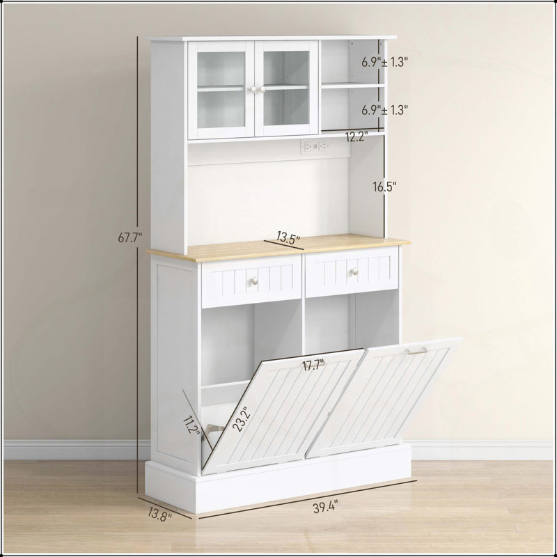 Armoire de cuisine autoportante avec station de charge, armoires à ordures inclinables et tablettes réglables pour une organisation moderne
