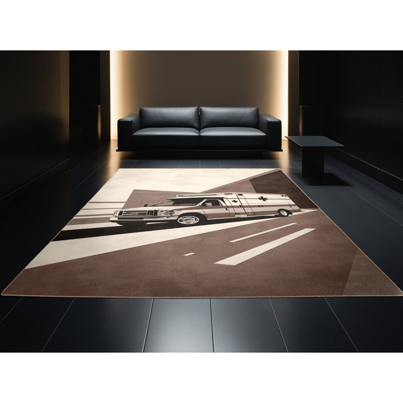 Tapis beige pour véhicule ambulance moderne lavable à la machine - reliure beige, 2 x 5