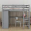 Lit mezzanine en bois avec garde-robe intégré, bureau, tablettes de rangement et tiroirs-1115180888