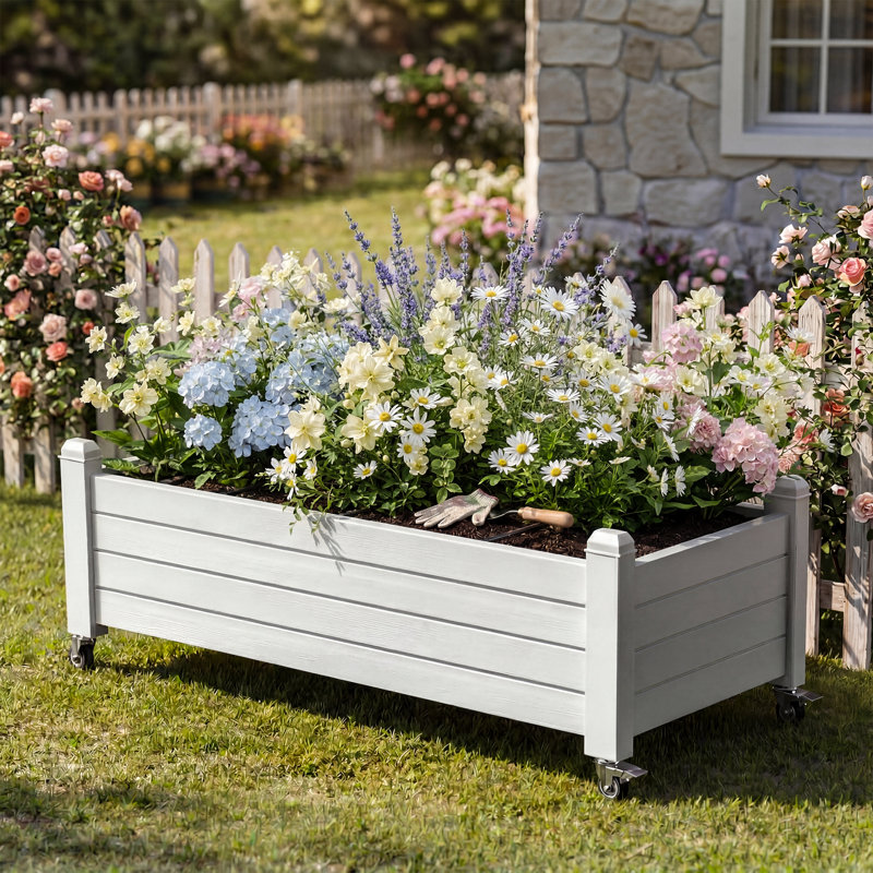 Boîte à fleurs surélevée en résine avec jardin 43,32 po (gris)