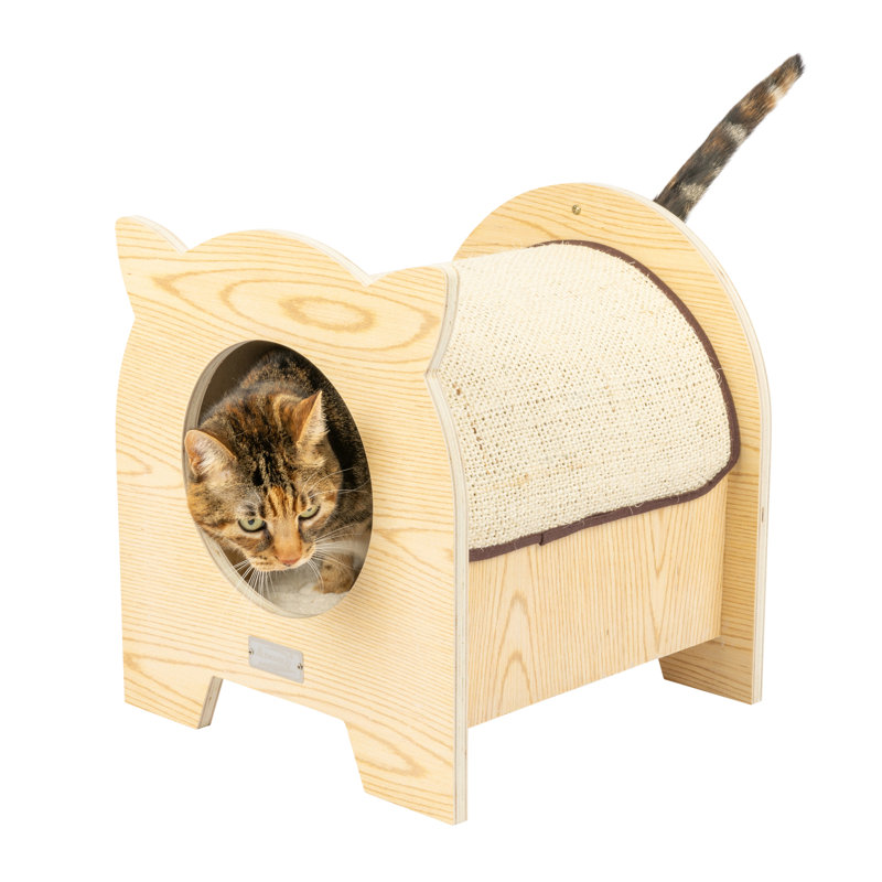 16'' Natural Wood and Sisal Cat Hideaway with Soft Pad