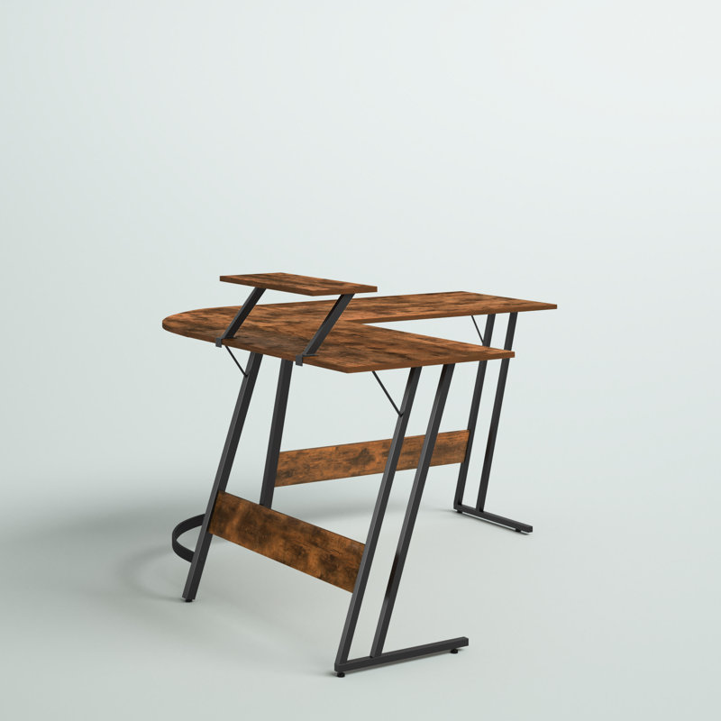 Lacey L-Shaped Metal Base Computer Desk, Brown/Black