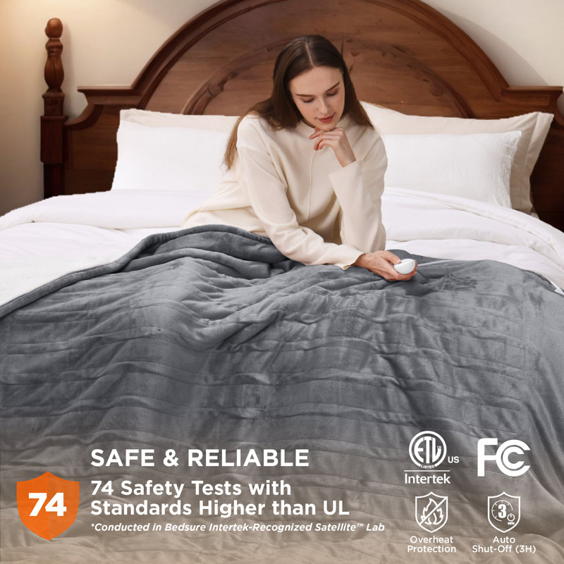 Winter Electric Blanket Soft Flannel Heated Blanket, Fast Heating with 10 Time Settings & 6 Heat Settings, Full, Classic Grey