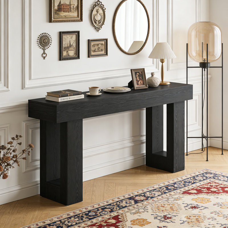 Wooden Sofa Console Table For Entryway, Black