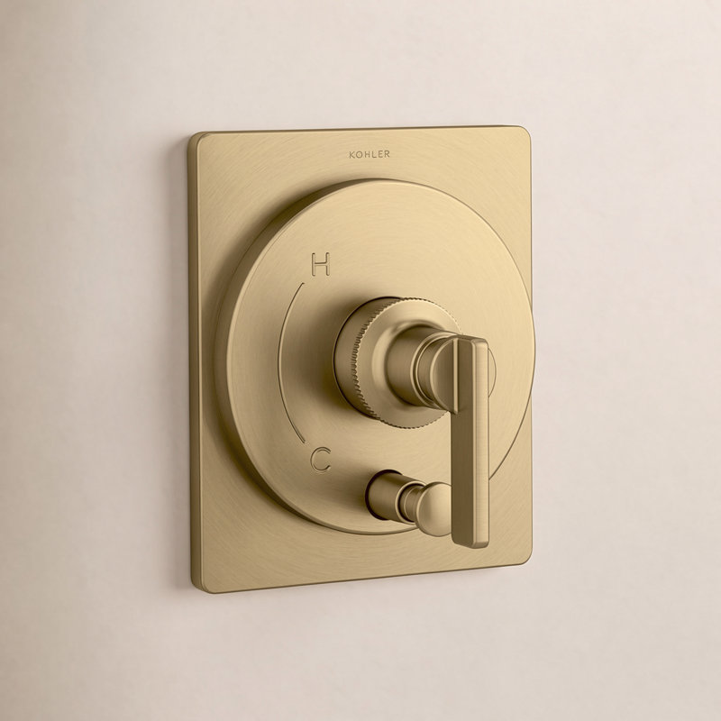 Castia by Studio McGee Rite-Temp Valve Trim with Push-Button Diverter, Vibrant Brushed Moderne Brass