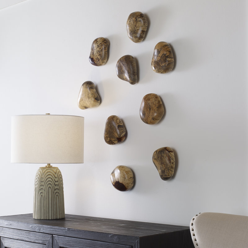 Blue Contemporary Solid Wood Wall Pebble Decor Set