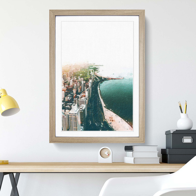 Chicago Skyline - Picture Frame Painting Print, 36cm H x 27cm W x 2cm D, Oak Framed