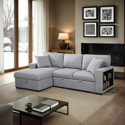 Darrielle 92"W Sectional Sofa Sleeper with Left Chaise with Charging Ports