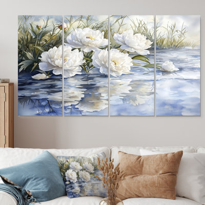 Pivoines blanches par l'étang I Froze - Art mural pivoines - Art mural traditionnel sur toile