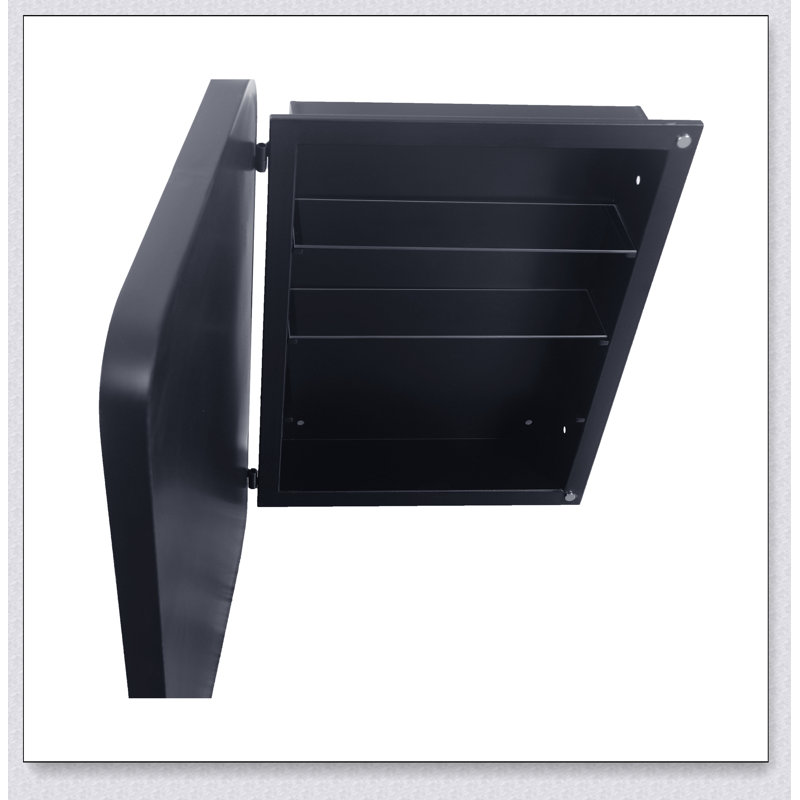 Armoire à pharmacie encastrée en métal 16 po x 24 po avec miroir et miroir mural à tablettes réglables, Noir mat