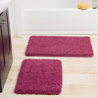 Ensemble de 2 tapis de salle de bain Plymouth Home - Tapis de bain en mousse à mémoire de forme 32 po x 21 po et 24 po x 17 po avec dessus en chenille pour un décor de salle de bain élégant - Tapis de bain lavables à la machine 