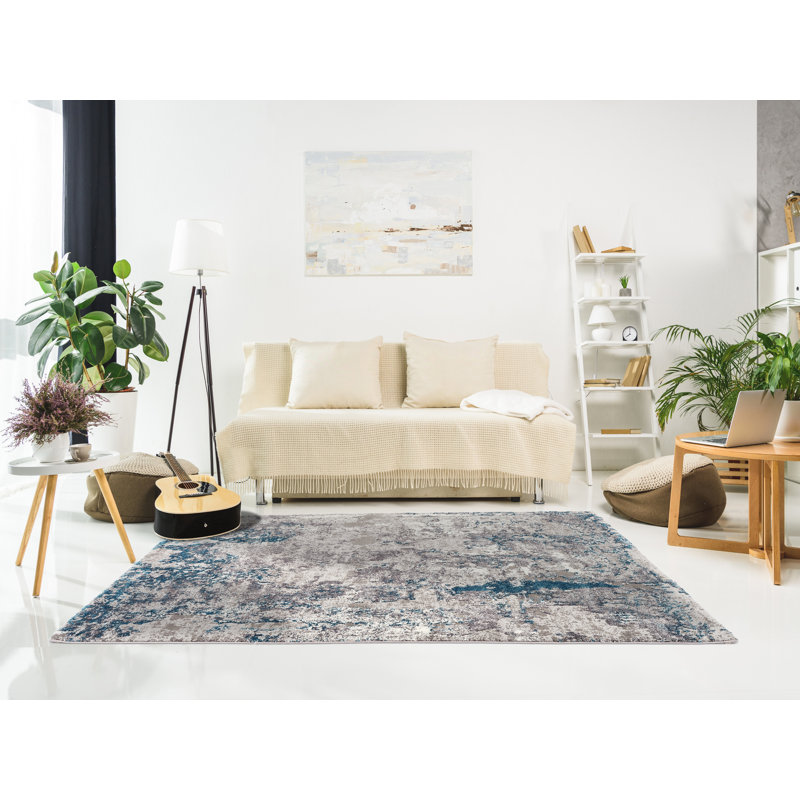 Carpet Dibble in blue/grey, Rectangular 65 x 130cm