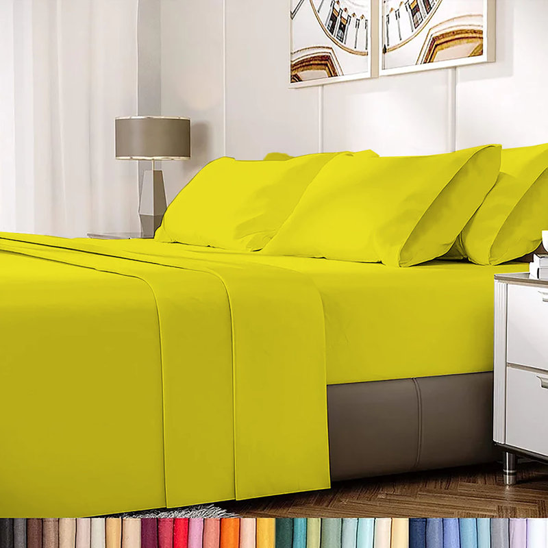 Ensemble de draps en rayonne de bambou 6 pièces , Ensemble de draps pour lit simple + un drap-housse, Jaune