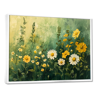 Jacqueleen Summers Wildflowers in Greens and Yellows Tones II - Art mural grand fleurs sauvages