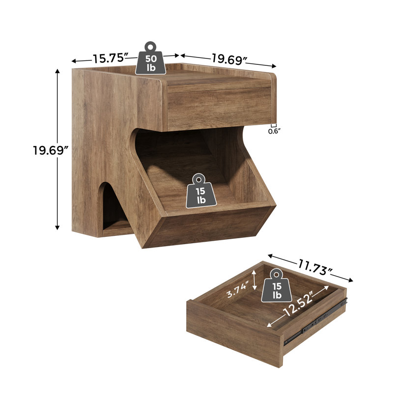 Table de chevet avec tiroir et lumière DEL Farmhouse
