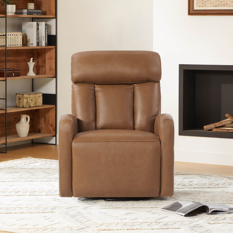 Fauteuil inclinable électrique oscillant et pivotant en cuir véritable avec appui-tête et soutien lombaire électrique