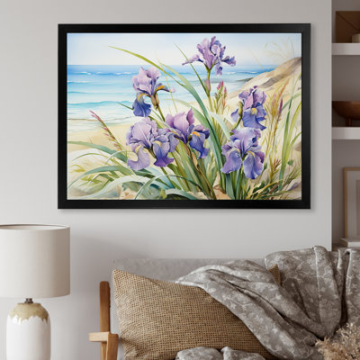Iris mauves sur la plage, impression sur toile