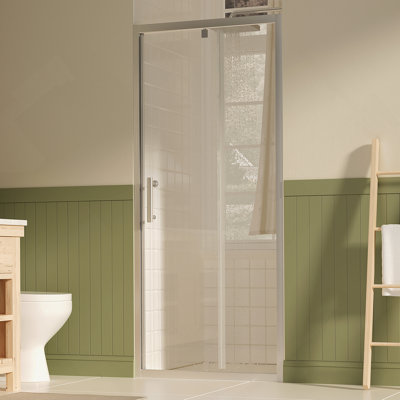 Porte de douche pivotante de l 31 à 33 po x H 72 po, porte de douche en verre trempé transparent de 1/4 po (6 mm) avec film anti-explosion, revêtement réversible Nano facile à installer, nickel brossé