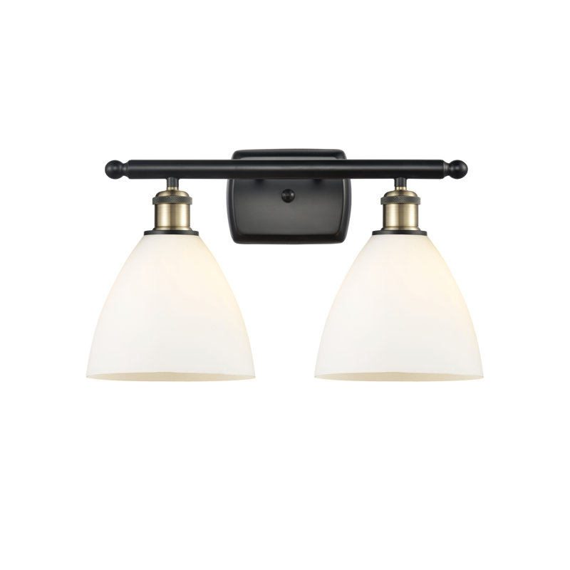 Éclairage pour meuble-lavabo 2 lumières Shauna, Blanc mat, Incandescent, Laiton antique noir