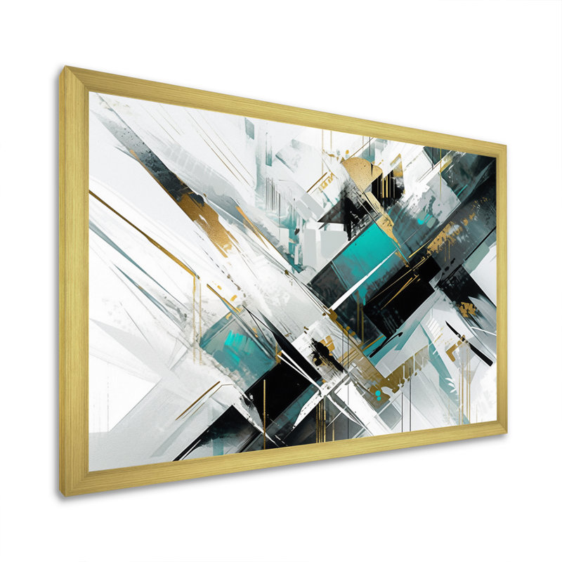 Art sur toile cubique kaléidoscope noir sarcelle, Cadre doré simple, H 16 po x l 32 po x P 1 po