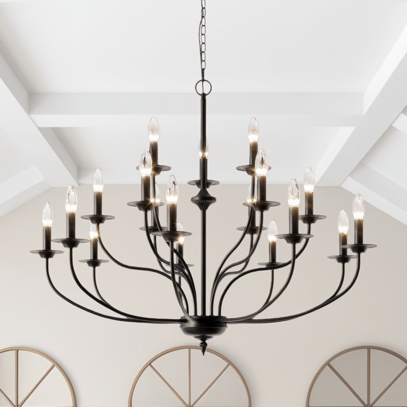 Waverly 18-Light 43.3"W Dimmable Traditional/Classic Black Candle Style Chandelier for Living Room or Dining Room, Black