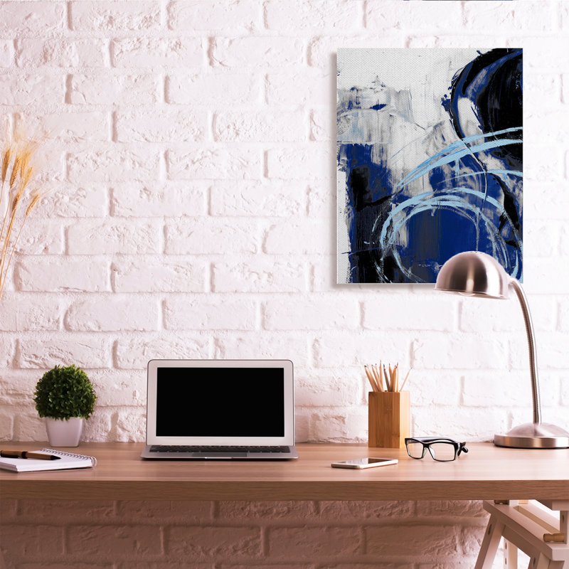 Motif abstrait chaotique de mouvements bleus indigo, Toile tendue, H 40 po x l 30 po