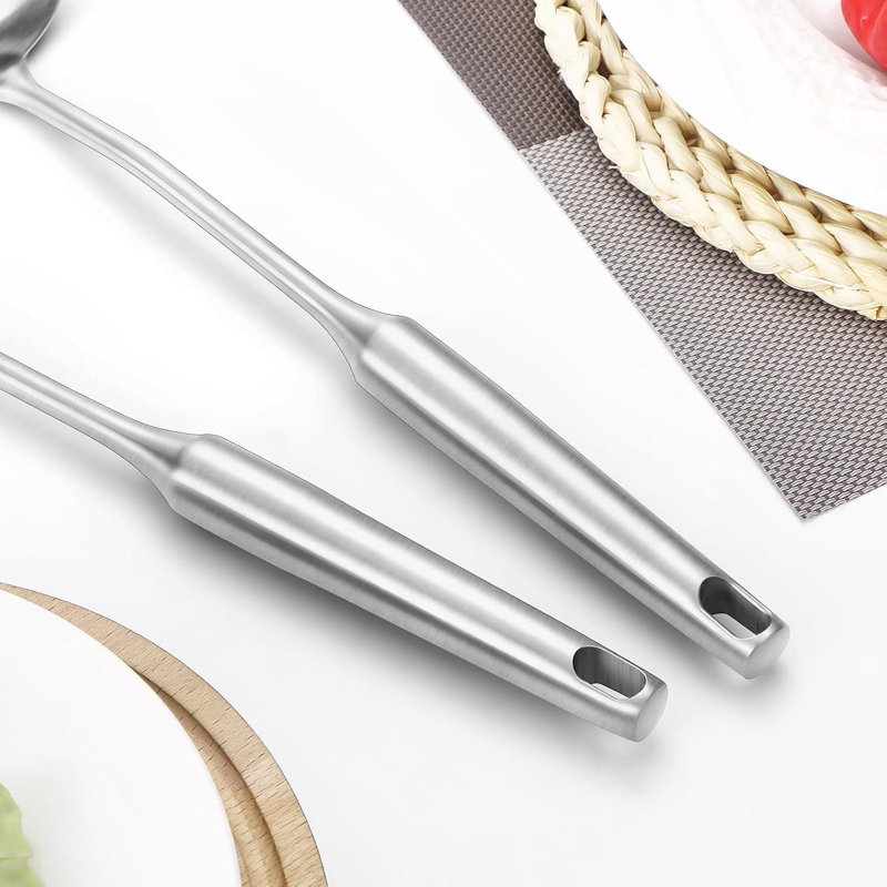 Ensemble d'ustensiles de cuisine 6 pièces en acier inoxydable avec spatule, louche, écumoire, cuillère à spaghetti et cuillère de service - Conception allant au lave-vaisselle et aux poignées ergonomiques