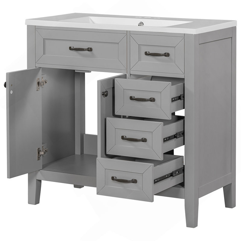 Armoire de salle de bain 36 po avec tiroirs et lavabo, Gris