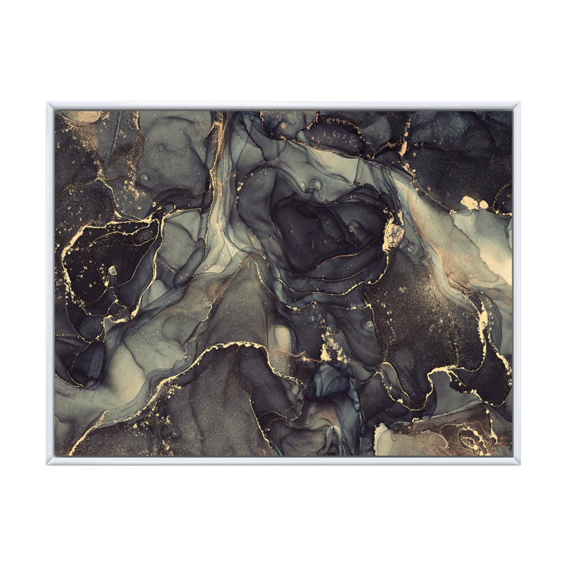 «Black Gold Infusion», reproduction d'art sur toile, H 34 po x l 44 po, Cadre flottant blanc