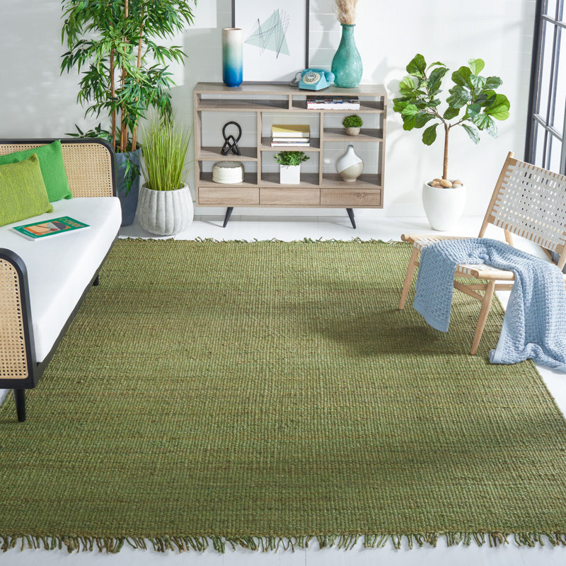 Fitzwater Handwoven Natural Jute Striped Area Rug, Rectangle 6 pi x 9 pi