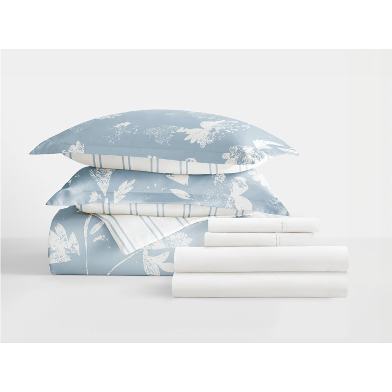Full Blue Floral Microfiber Bedding Bundle with Duvet Cover