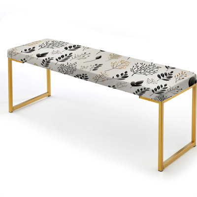 Chic Noir Floral Fusion - Floral Upholstered Gold Bench