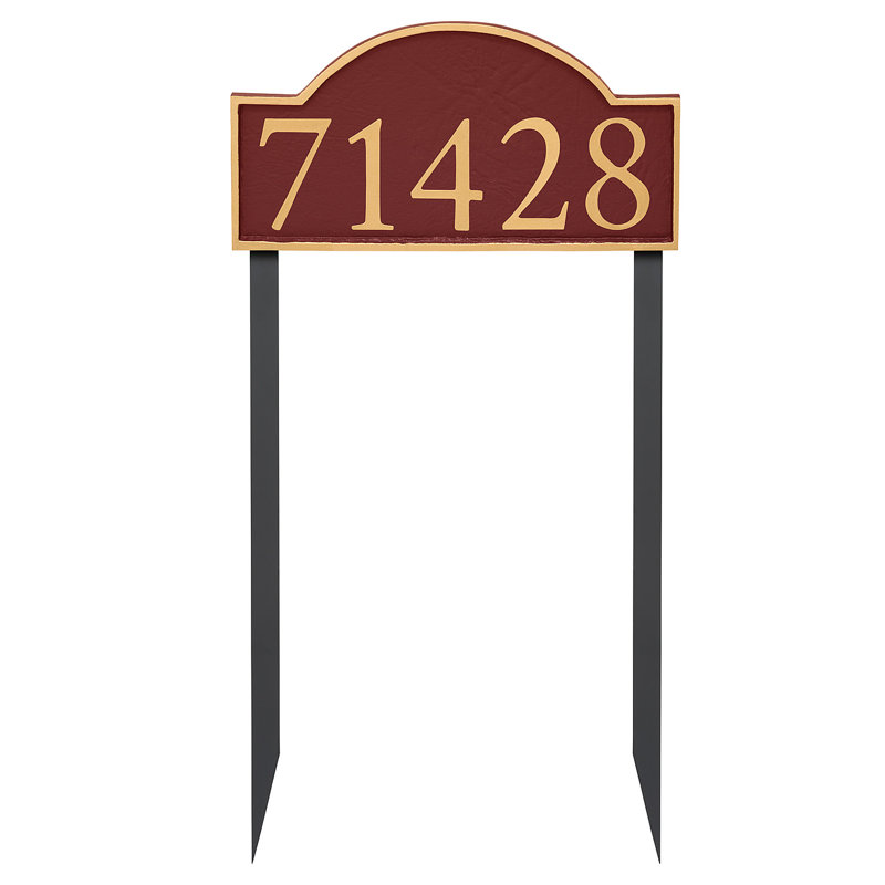 Enseigne d’adresse pour gazon à 1 ligne à serif doux, Or, Rouge