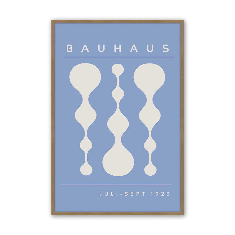 Blue Retro Bauhaus II, impression dans un cadre, H 25,25 po x l 19,25 po, Or brossé