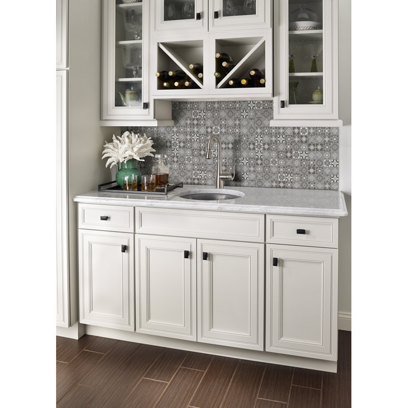 Anya 12" x 12" Porcelain Encaustic Mesh-Mounted Mosaic Wall & Floor Tile, Charcoal