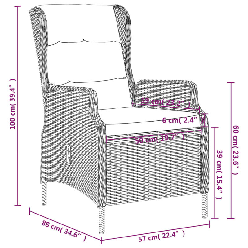 Rectangular Dining Set with Cushions, Light Gray, 31.5", 2