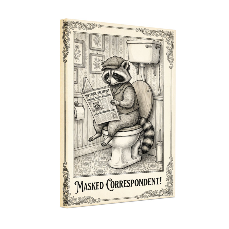 Bain et lessive raton laveur lisant le journal sur la toilette, H 30 po x l 20 po