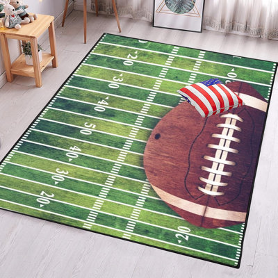 Sports Area Rug Retro American Football Field and Rugby Floor Mat Non-Slip Rug for LivingRoom Dining Dorm Room Bedroom Home Decor Carpet 4'x6'/47 x70 inch