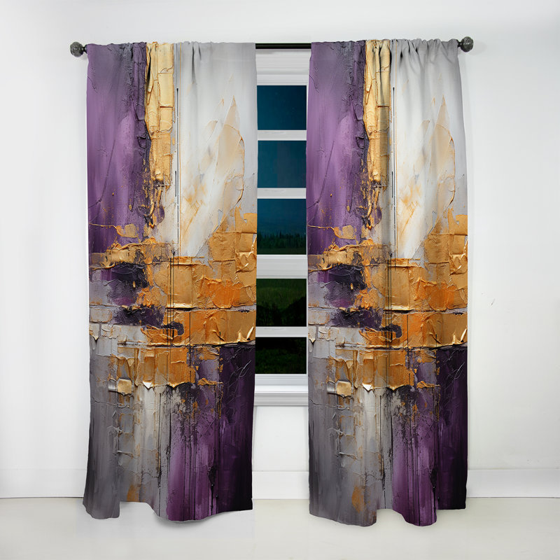Gold Purple Abstract Fractal III - Modern Velvet Curtain - Room Darkening - 1 Panel, 52" W x 95" L