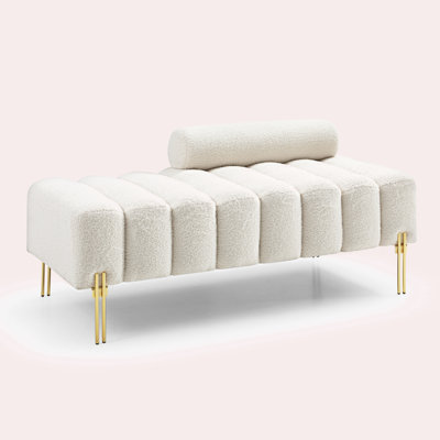 Makari 53.2" Wide Sherpa Fabric Rectangle Standard  Ottoman by Mercer41