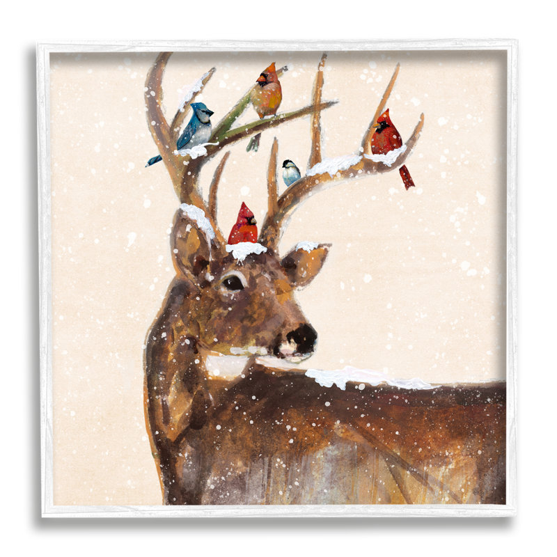 Cardinals perché des bois enneigé encadrés sur bois par Ruane Manning, peinture, H 12 po x l 12 po