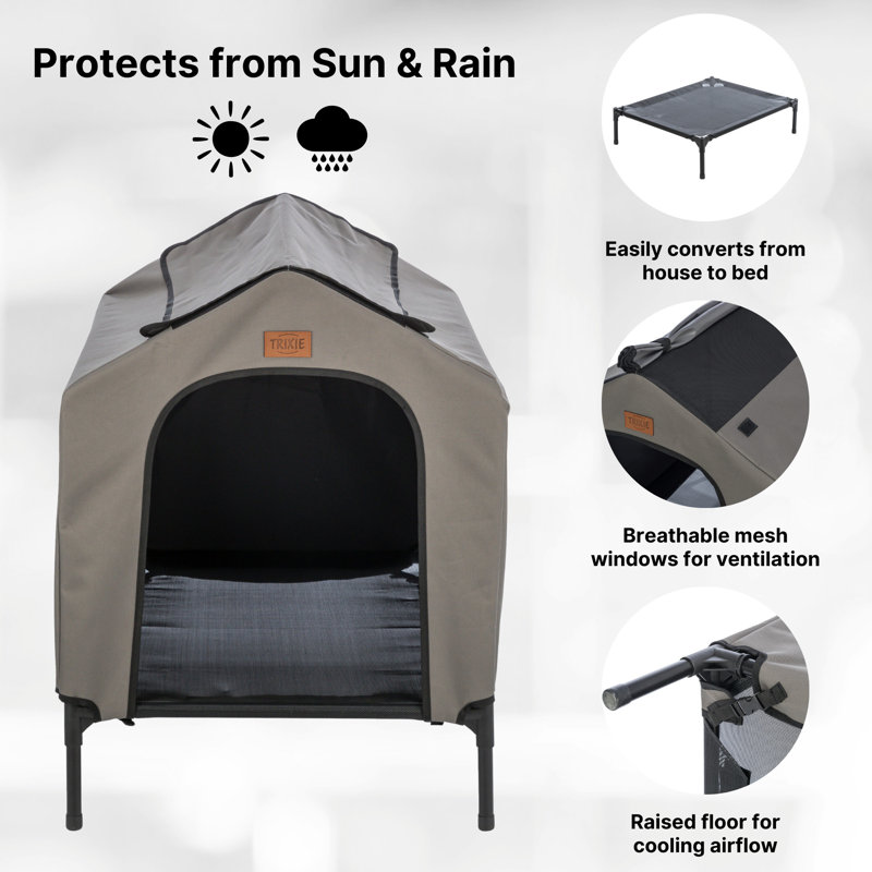 Large Gray Polyester Elevated Dog House with Metal Frame