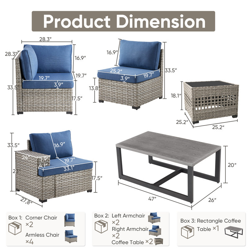 Ensemble de conversation modulaire en rotin et osier avec chaises sans accoudoirs et table basse pour 10 personnes Clute Arnoltice