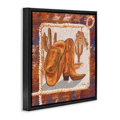 Western Cowboy Boot Framed Floater Canvas Wall Art by Gina Ritter