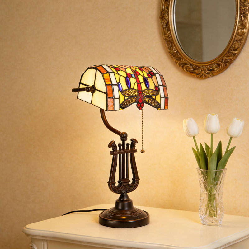 Tiffany Table Lamp Dragonfly Stained Glass, Bulb Included 14.2" H X 7.9" W