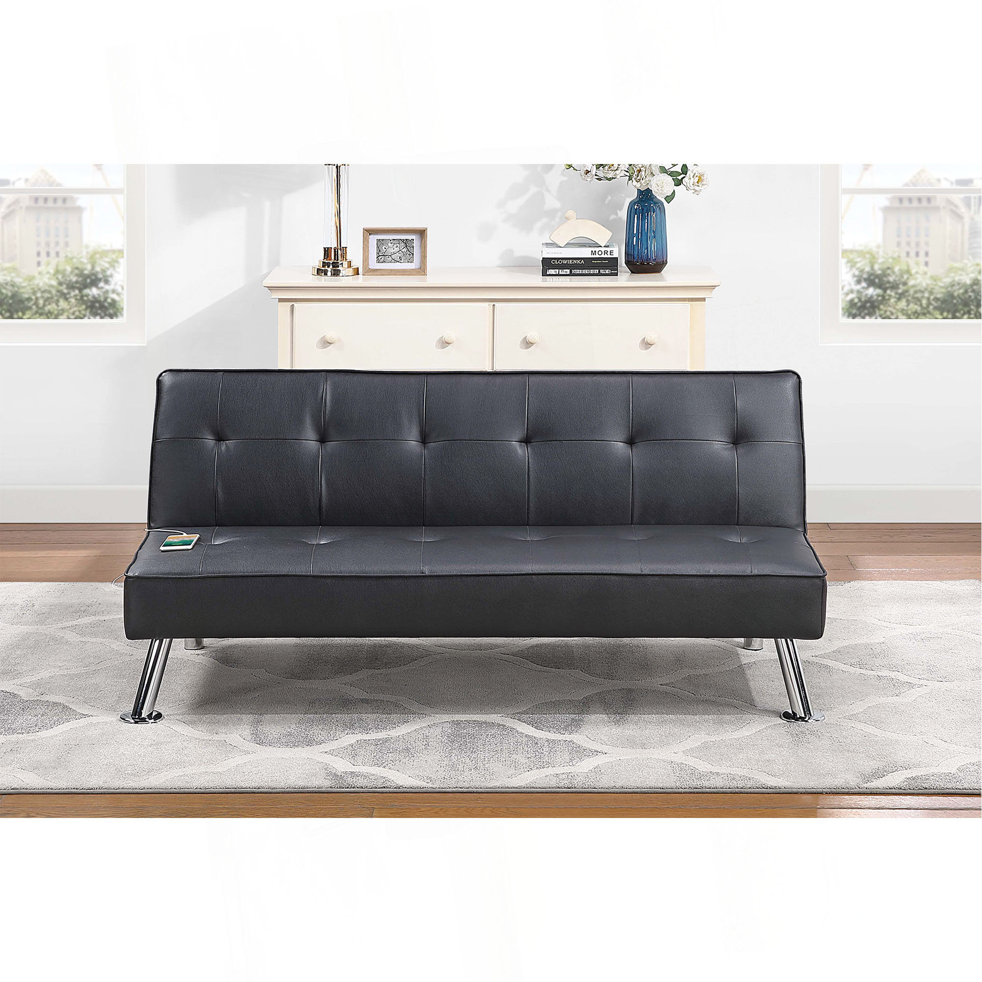 Wrought Studio™ Black Color Faux Leather 1Pc Adjustable Sofa Metal Legs ...