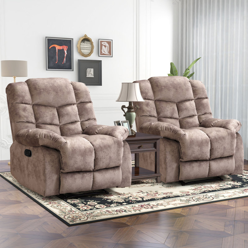 Fauteuil inclinable manuel rembourré en microfibre de 39,4 po Kingstin, Microfibre/microsuède brun clair