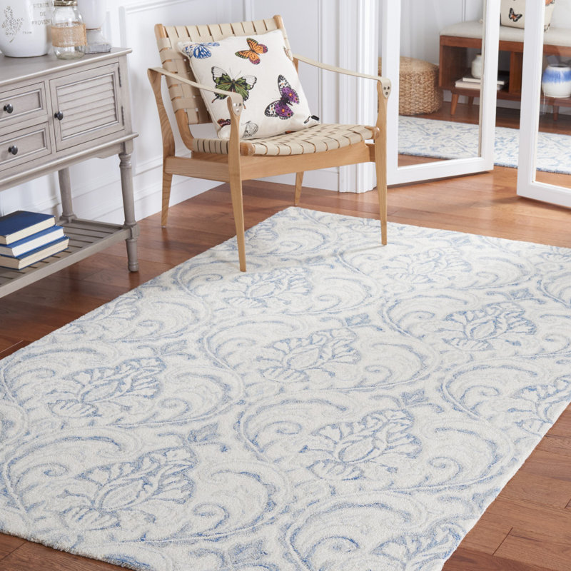 Tapis bleu marine / crème en laine touffeté à la main Hicat Ikat, Rectangle 10 pi x 14 pi