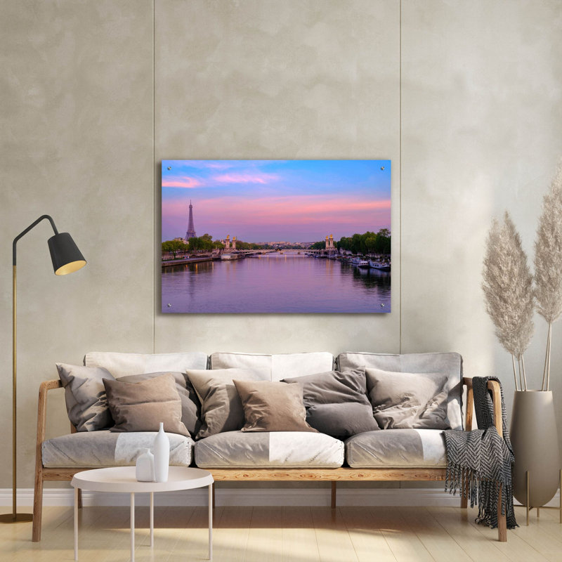 «Paris - Sunrise Over Seine» par Epic Portfolio, art mural en verre acrylique, H 24 po x l 36 po x P 0,2 po